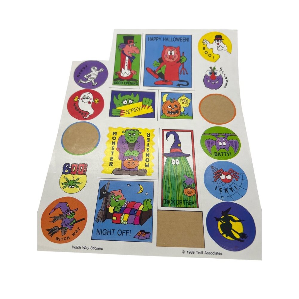 Vintage 1989 Troll Associates Halloween Stickers Witch Way Missing 4